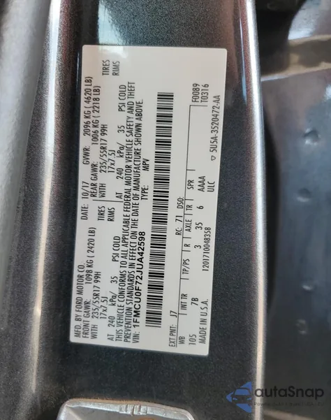 2018 Ford Escape S z USA, uszkodzony, nr VIN 1FMCU0F72JUA42598